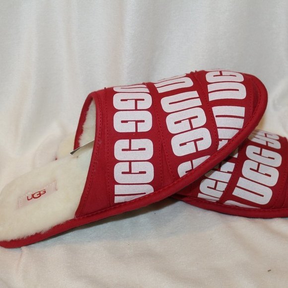 NIB‎ UGG MEN'S SCUFF LOGO RED WHITE SLIPPERS - Picture 7 of 8